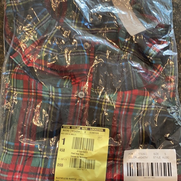 J Crew Ruffle-collar Top Black Red Plaid Blouse S - Picture 4 of 5